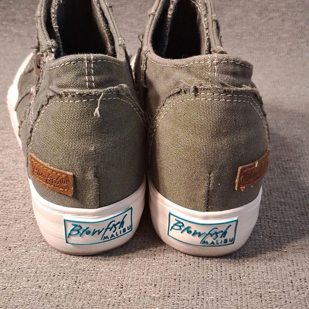 Blowfish Malibu Olive Green Distressed Canvas Side Zip Sneakers Women Size 8.5 - Picture 5 of 8